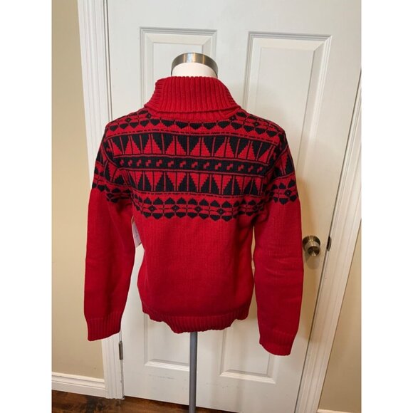 Lauren Ralph Lauren Red Navy Blue Patterned Shawl Collar Sweater W/Toggle Size M - Picture 4 of 5